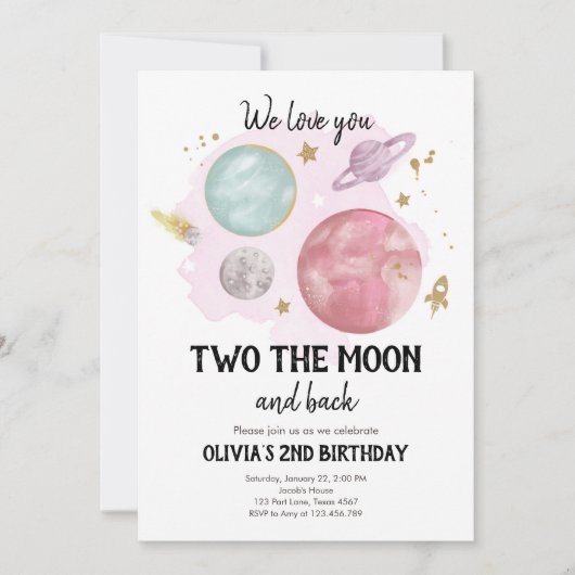 Outer Space Planets tweede verjaardag uitnodiging (Voorkant)