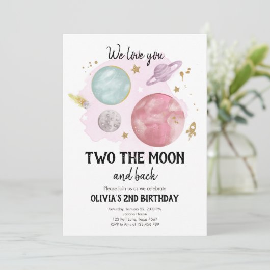Outer Space Planets tweede verjaardag uitnodiging (Staand voorkant)