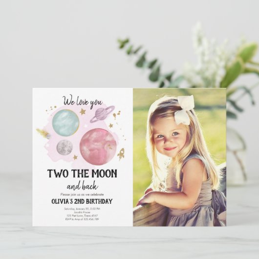 Outer Space Planets tweede verjaardag uitnodiging (Staand voorkant)