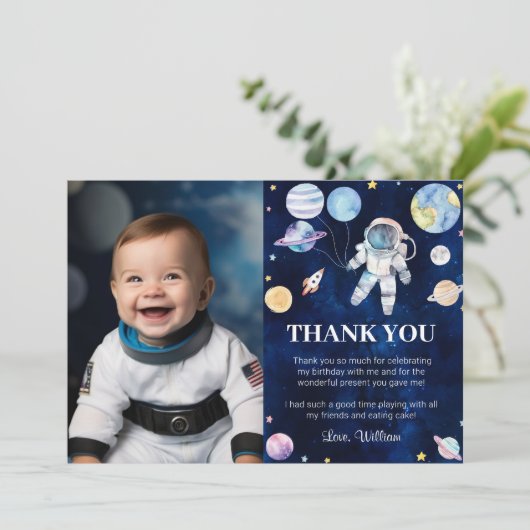 Outer Space Planets Verjaardag Foto Dank je kaart (Staand voorkant)