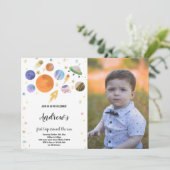 Outer Space Planets Verjaardag Uitnodiging met Fot (Staand voorkant)