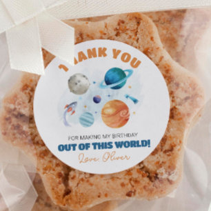 Outer Space Planets Verjaardagsfeest Ronde Sticker