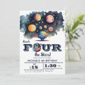 Outer Space | Planten en sterren | 4e verjaardag Kaart (Staand voorkant)