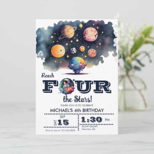 Outer Space | Planten en sterren | 4e verjaardag Kaart (Staand voorkant)