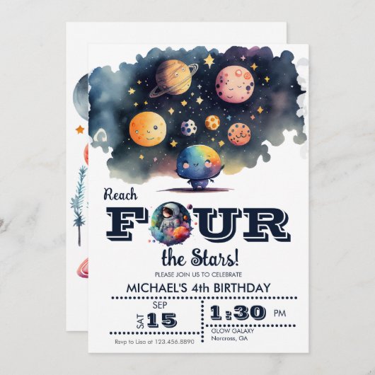 Outer Space | Planten en sterren | 4e verjaardag Kaart (Voorkant / Achterkant)