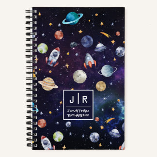 Outer Space Raket Galaxy Planeten Gepersonaliseerd Notitieboek