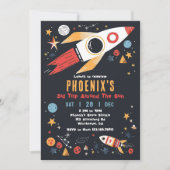 Outer Space Raket Verjaardag Foto uitnodiging (Voorkant)