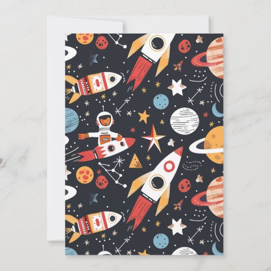 Outer Space Raket Verjaardag Foto uitnodiging (Achterkant)