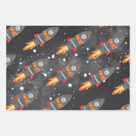 Outer Space Raket Verjaardag Wrapping Papier Blade Inpakpapier Vel (Voorkant 3)