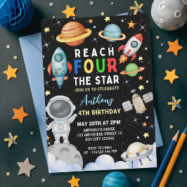 Outer Space Reach Four The Stars 4e verjaardag Kaart