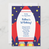 Outer Space Rocket 1e Verjaardag Schattigee Uitnod Kaart (Voorkant)