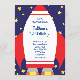 Outer Space Rocket 1e Verjaardag Schattigee Uitnod Kaart