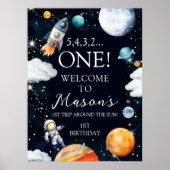 Outer Space Rocket Astronaut 1st Birthday Welcome Poster (Voorkant)
