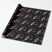 Outer Space Rocket Astronaut Planet Stars Verjaard Cadeaupapier (Uitgerold)