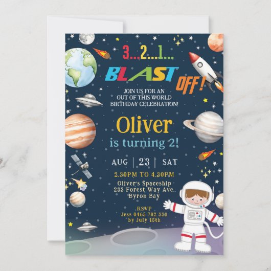 Outer Space Rocket Astronaut Planets Verjaardag Kaart (Voorkant)