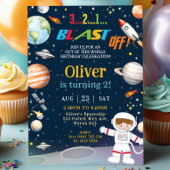 Outer Space Rocket Astronaut Planets Verjaardag Kaart