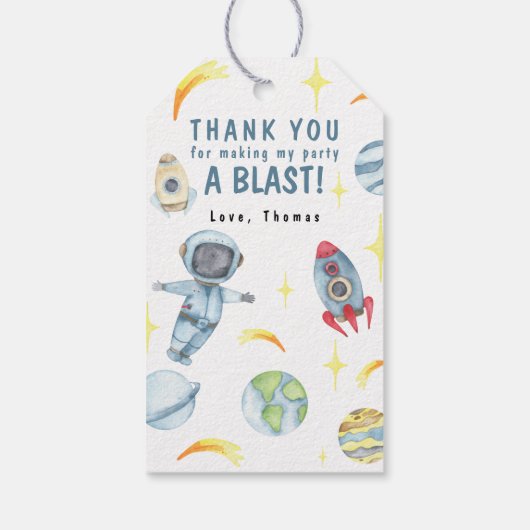 Outer Space Rocket Astronaut verjaardagsfeestje Cadeaulabel (Achterkant)