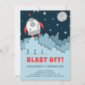 Outer Space Rocket Boy eerste verjaardag Kaart (Voorkant)