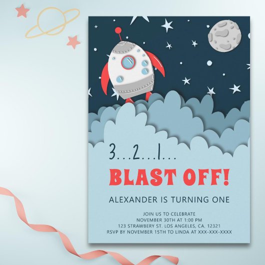 Outer Space Rocket Boy eerste verjaardag Kaart