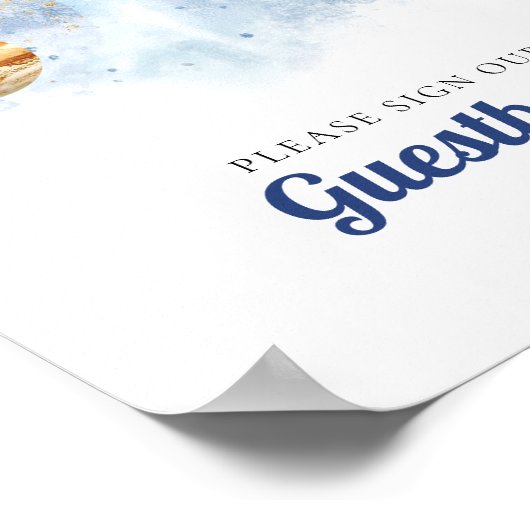 Outer Space Rocket Eerste Verjaardag Gastenboek Poster (Hoek)