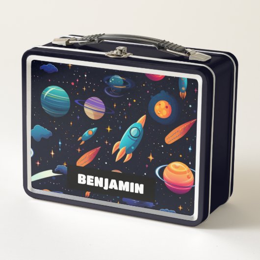 Outer Space Rocket Gepersonaliseerde Kinder Lunch (Voorkant)