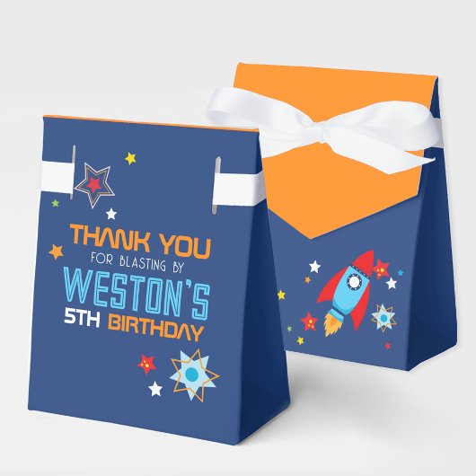 Outer Space Rocket Navy & Oranje Gift Favoriete Bo Bedankdoosjes