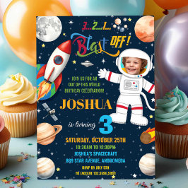 Outer Space Rocket Planet Astronaut Verjaardagsfot Kaart