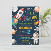 Outer Space Rocket Planet Astronaut Verjaardagsfot Kaart (Staand voorkant)