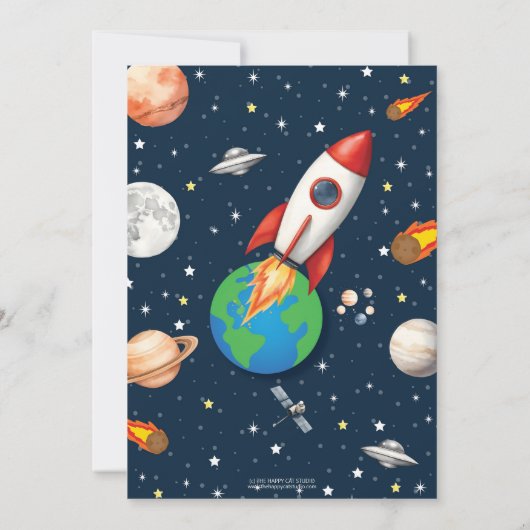 Outer Space Rocket Planet Astronaut Verjaardagsfot Kaart (Achterkant)