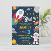 Outer Space Rocket Planet Astronaut Verjaardagsfot Kaart (Staand voorkant)