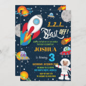 Outer Space Rocket Planet Astronaut Verjaardagsfot Kaart (Voorkant / Achterkant)