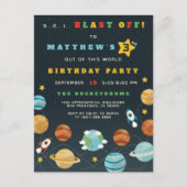 Outer Space Rocket & Planets Jongens Verjaardagsfe Uitnodiging Briefkaart (Voorkant)