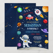 Outer Space Rocket Ship Astronaut Galaxy Birthday  Kaart (Voorkant / Achterkant)