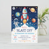 Outer Space Rocket Ship Astronaut Galaxy Birthday  Kaart (Staand voorkant)