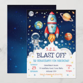 Outer Space Rocket Ship Astronaut Galaxy Birthday  Kaart (Voorkant / Achterkant)