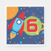 Outer Space Rocket Ship Verjaardag Age Papieren se Servet (Voorkant)