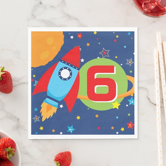 Outer Space Rocket Ship Verjaardag Age Papieren se Servet
