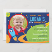 Outer Space Rocket Verjaardagsfeest Foto Afbeeldin Kaart (Voorkant)