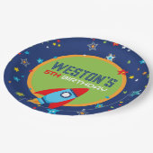 Outer Space Rocket Verjaardagsfeest Papieren Borde Papieren Bordje (Gekanteld)