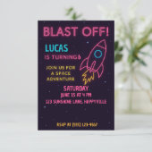 Outer Space Rocket verjaardagsuitnodiging voor kin Kaart (Staand voorkant)