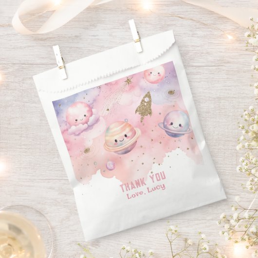 Outer Space roze golf planeten en sterren Dank u Bedankzakje (Geknipt)