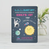 Outer Space Roze Meisje 1e verjaardag Uitnodiging (Staand voorkant)