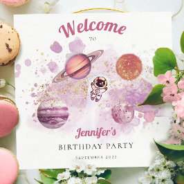 Outer Space Roze Meisjes Raket Planeten Galaxy Servet