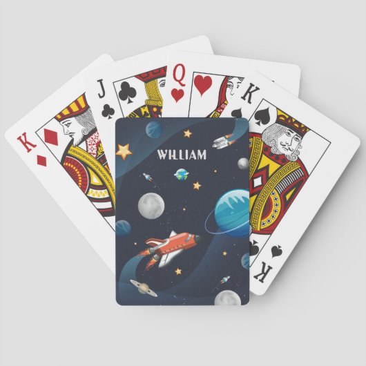 Outer Space Shuttle Moon Sterren gepersonaliseerd Pokerkaarten (Achterkant)