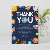 Outer Space Spaceship Planets Verjaardagsfeest Bedankkaart (Staand voorkant)