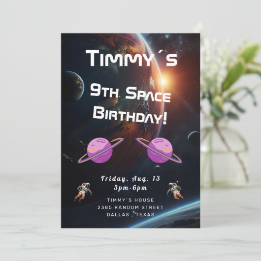 Outer Space Spacey verjaardagsuitnodiging Kaart (Staand voorkant)