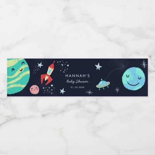 Outer Space Stars Boy Baby shower Waterfles Etiket (Enkel label)