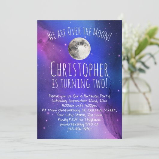 Outer Space Stars Over de Maan Verjaardagsfeest Kaart (Staand voorkant)