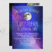 Outer Space Stars Over de Maan Verjaardagsfeest Kaart (Voorkant / Achterkant)