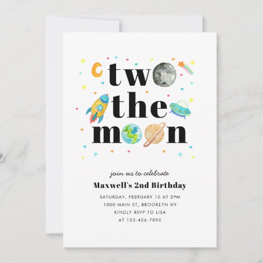 Outer Space Stars Planet TWO de Maan 2e Verjaardag Kaart (Voorkant)